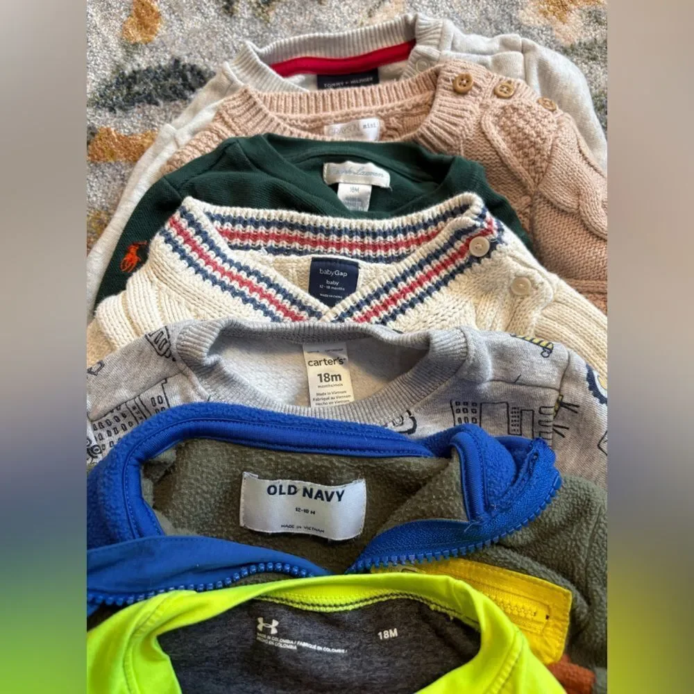 Lot of 18 months tops and sweaters gap, old navy, Ralph Lauren, under armour